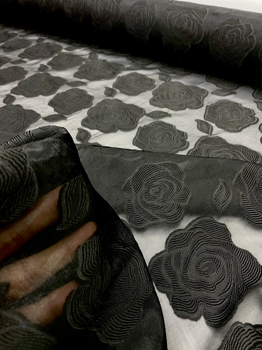 rainy【UN3D.】FABRIC MIX CT Brocade - Organdy Rose Black – Moosas Fabrics