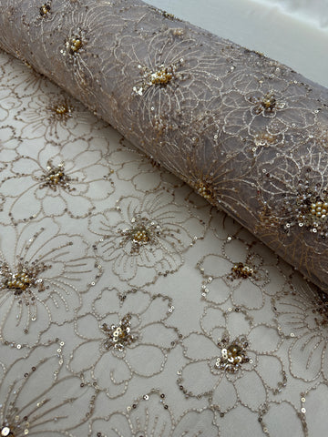 Beaded fleur Lace - Champagne