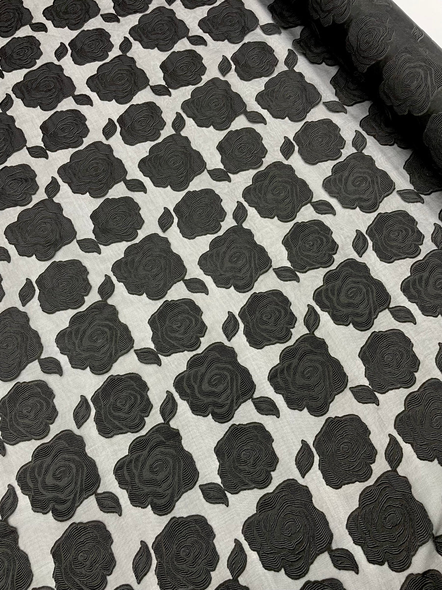 rainy【UN3D.】FABRIC MIX CT Brocade - Organdy Rose Black – Moosas Fabrics