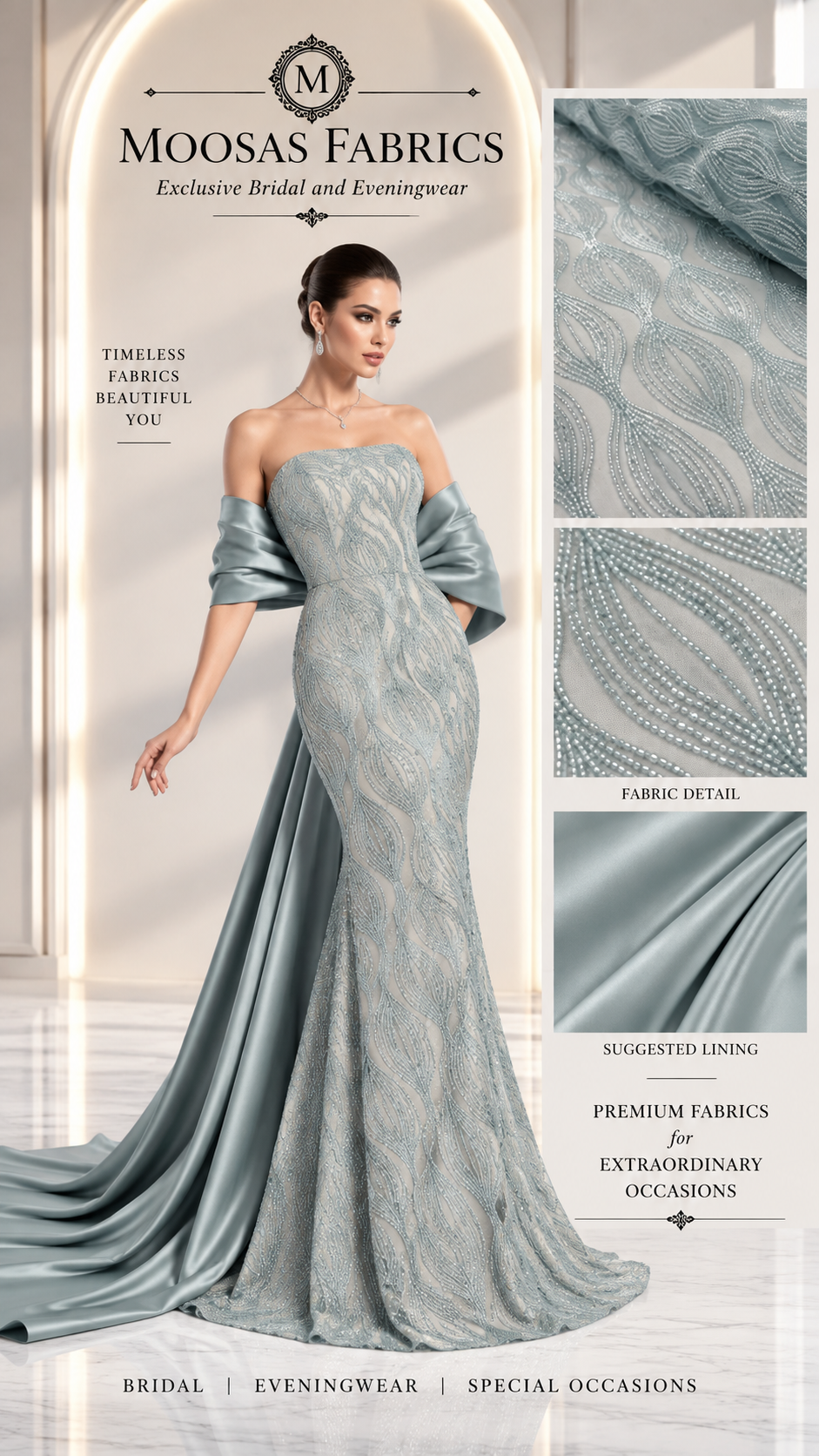 Luxury Shimmer Beaded Eveningwear Fabric- Summer Collection