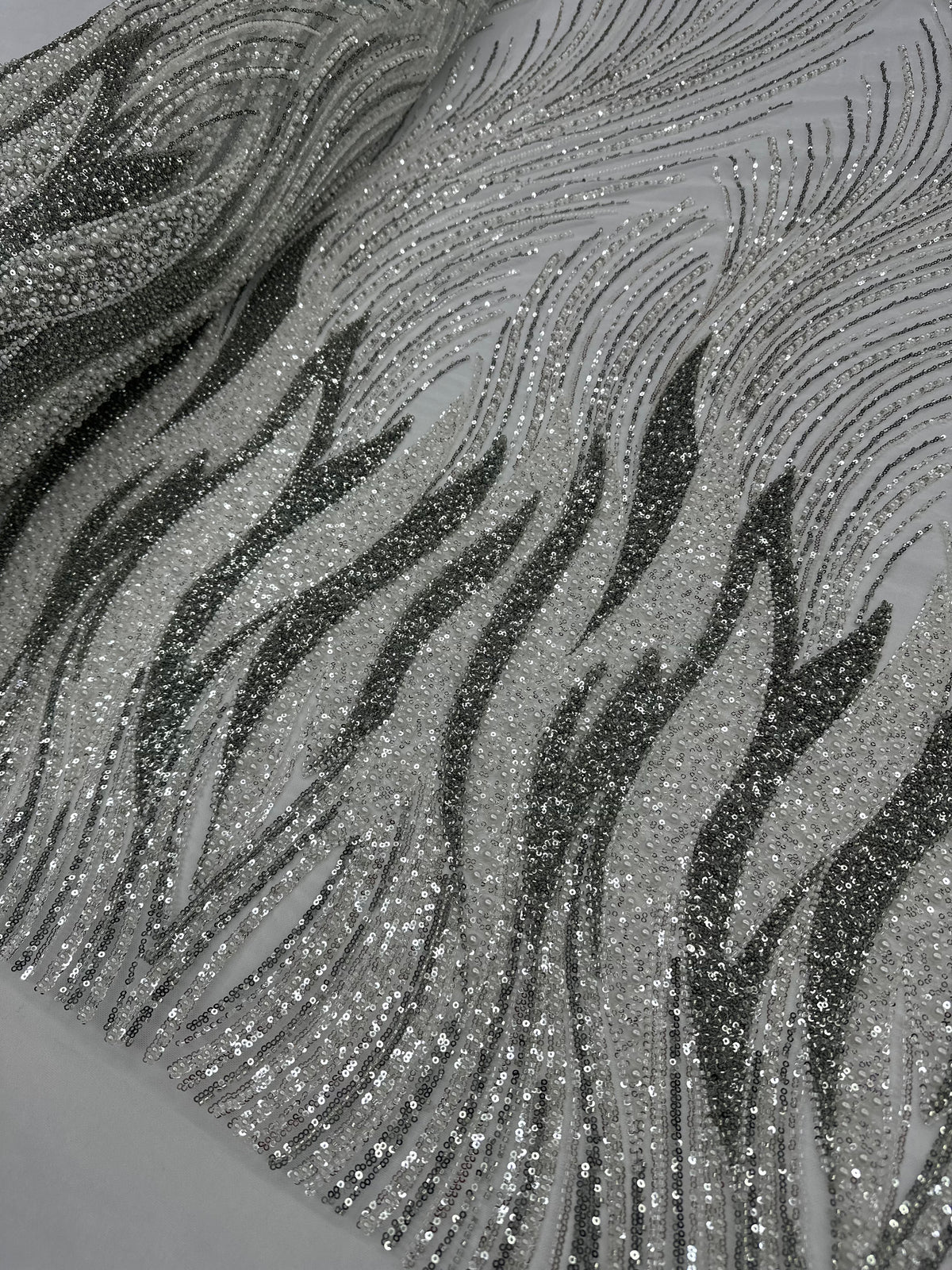 Beaded Lace - Two Toned White Dark Silver