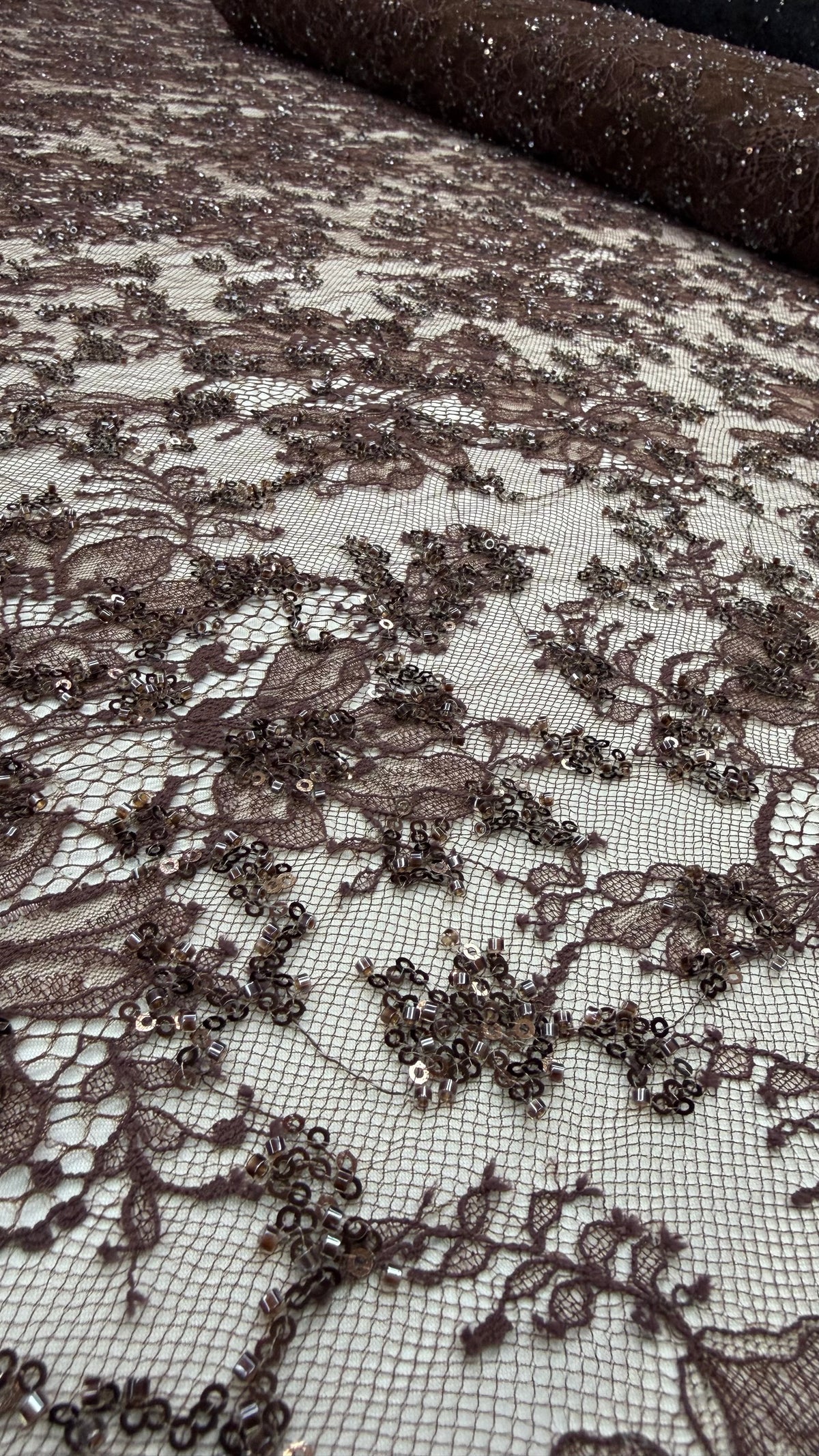 French Lace Beaded - Chocolate