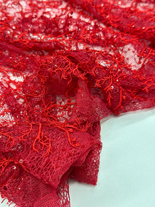 Vintage Stretch Chantilly - Scarlet Red