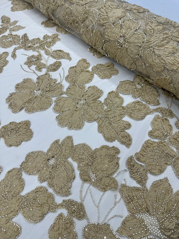 Beaded Flower Lace - Sand