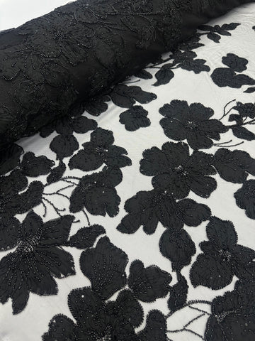 Beaded Flower Lace - Black