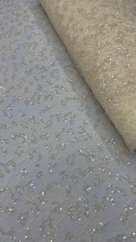 French Lace Beaded - Cream