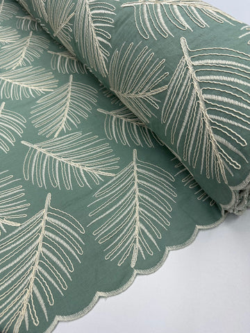 Linen Rayon Embroidery Lace - Palm Sage