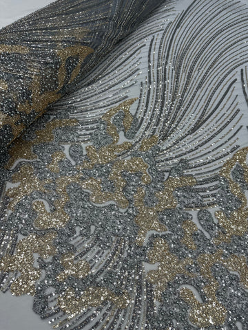 Beaded Lace - Two Toned Dark Silver & Gold