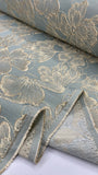 Brocade - Peony Floral gold with a pastel blue undertone