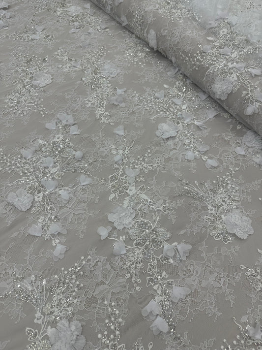 Beaded Chantilly Bridal - Pure White