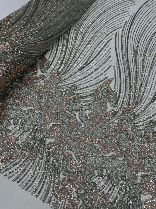 Beaded Lace - Two Toned Sage & Rosegold