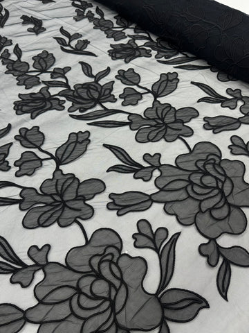 Organdy Embroidery Lace  - Black