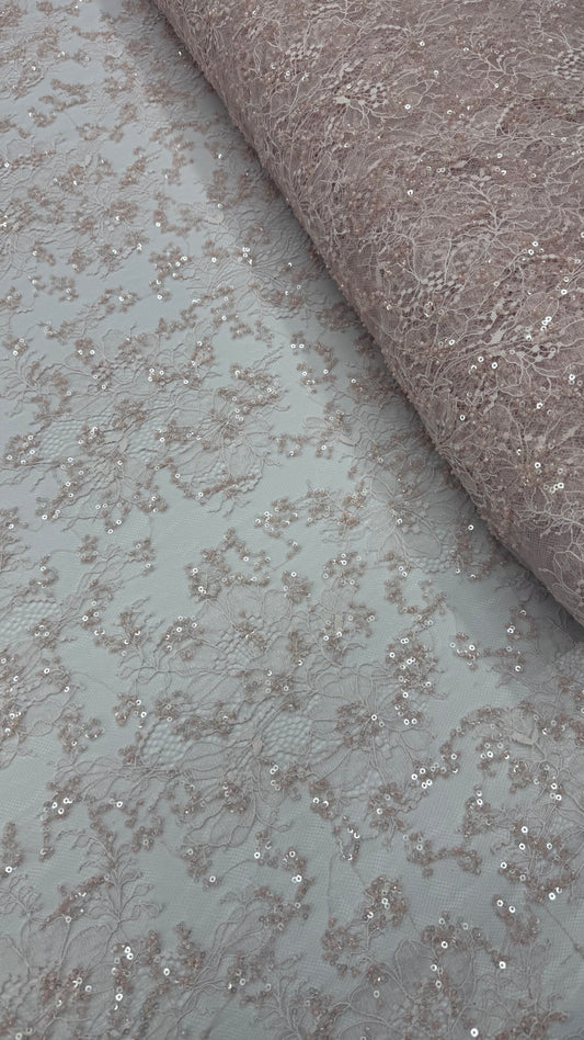 French Lace Beaded - Blush