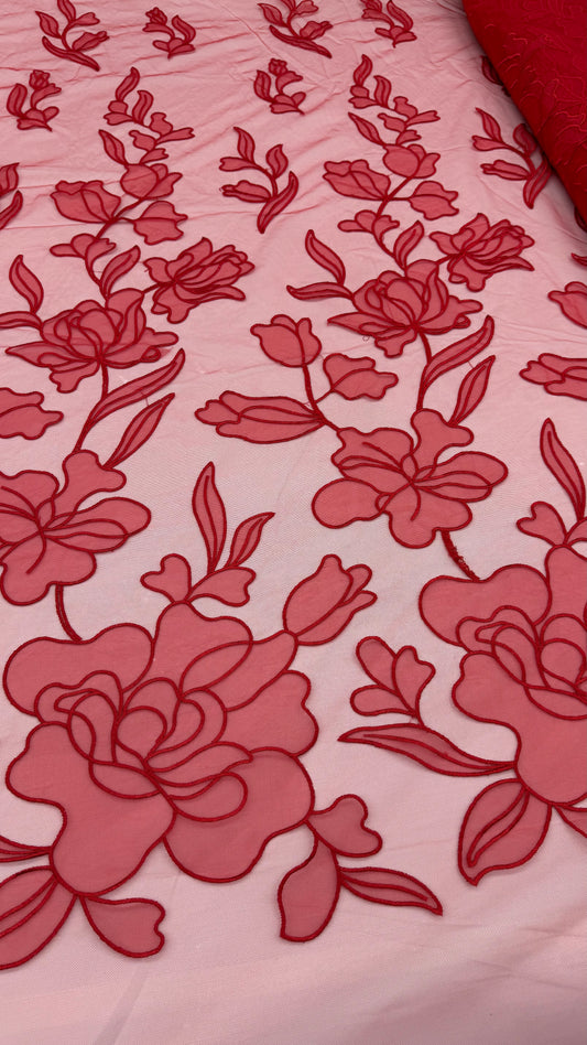 Organdy Embroidery Lace  - Red