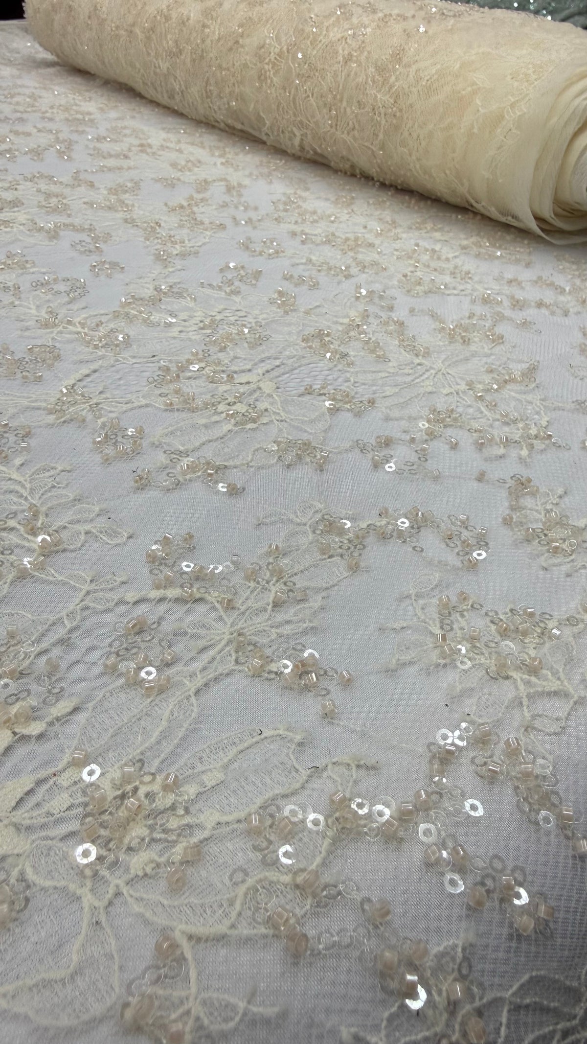 French Lace Beaded - Cream