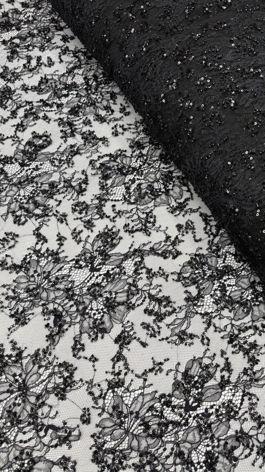 French Lace Beaded - Black