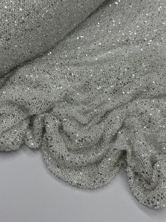 Fully Beaded Sequin Lace - White