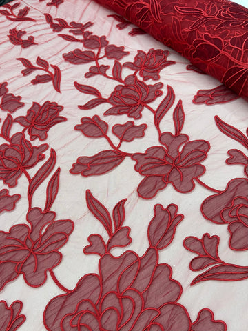Organdy Embroidery Lace  - Red