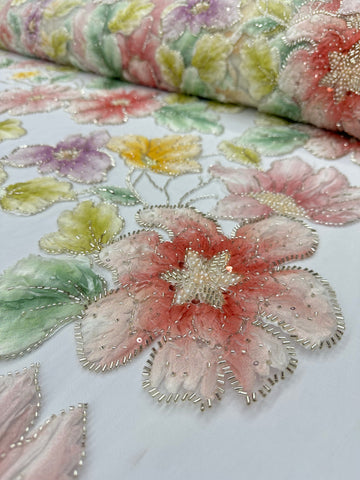 Ruffled Beaded Lace - White Multi