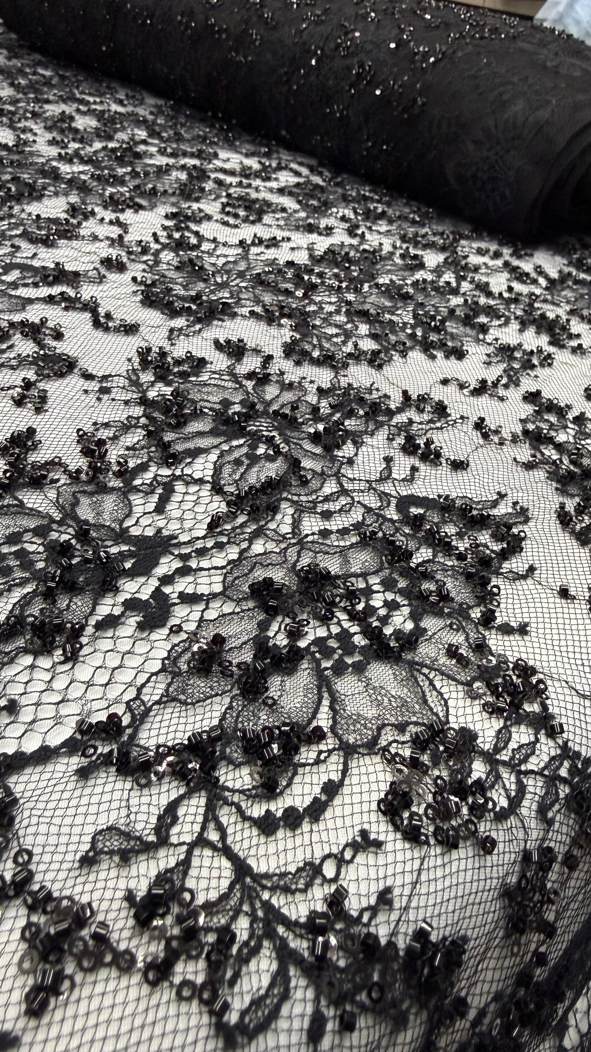 French Lace Beaded - Black