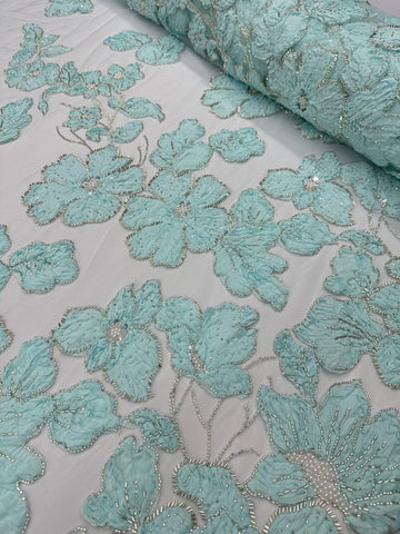 Beaded Flower Lace - Aqua