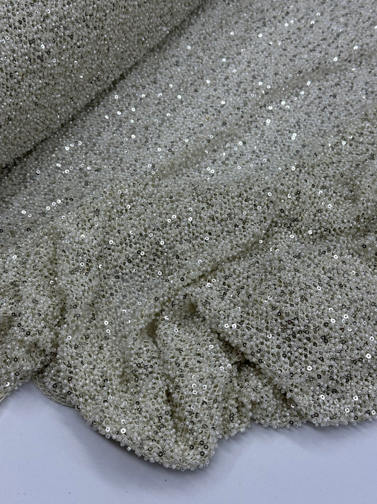 Fully Beaded Sequin Lace - Cream