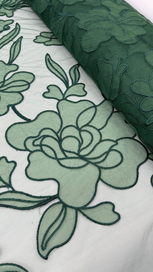 Organdy Embroidery Lace  - Bottle Green