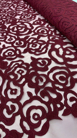 Lazer Cut Lace - Burgundy