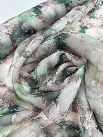 Organdy Printed - Marble Peach Emerald