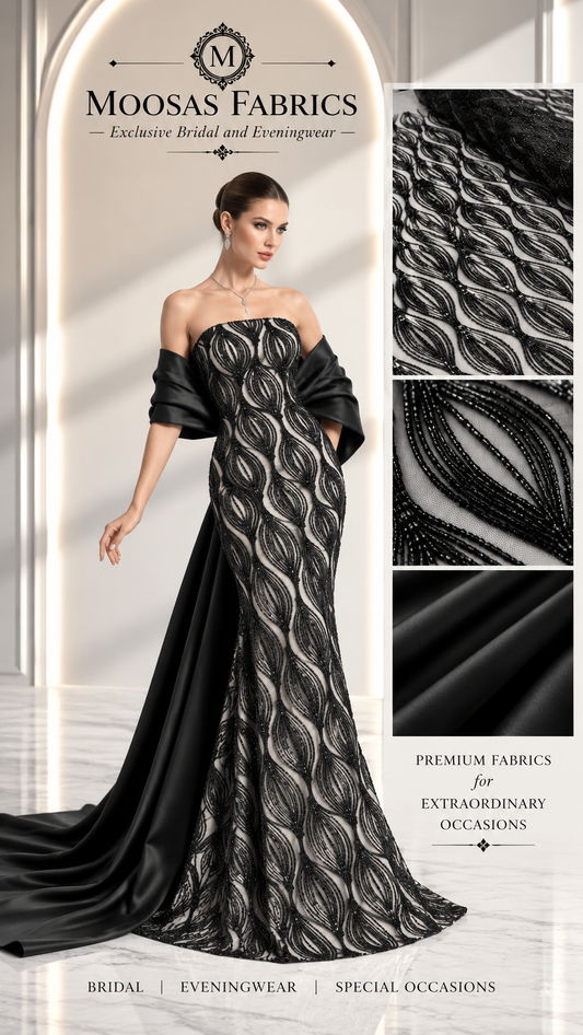 Luxury Shimmer Beaded Eveningwear Fabric- Summer Collection