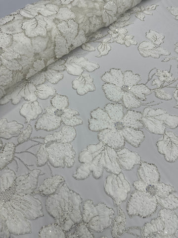 Beaded Flower Lace - Off White