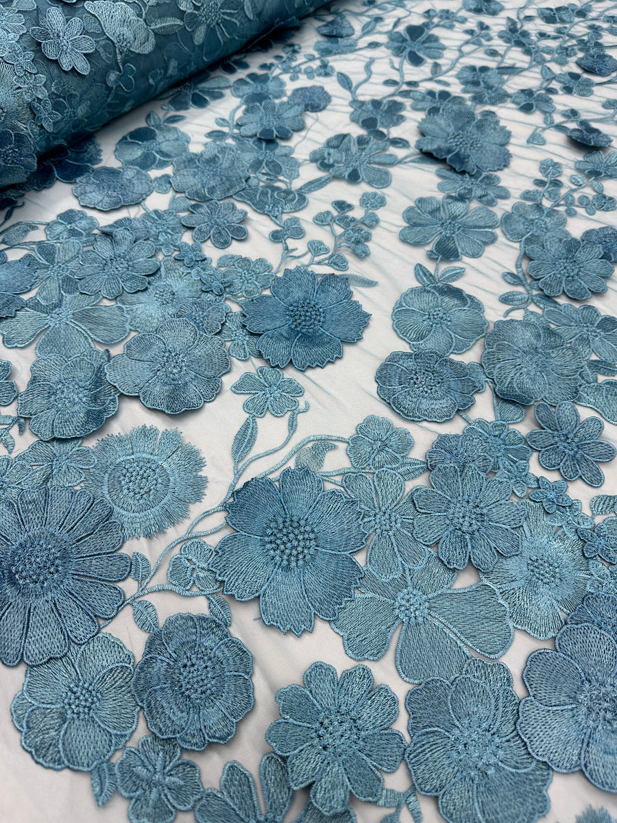Summer Gardenia Lace - ice blue – Moosas Fabrics