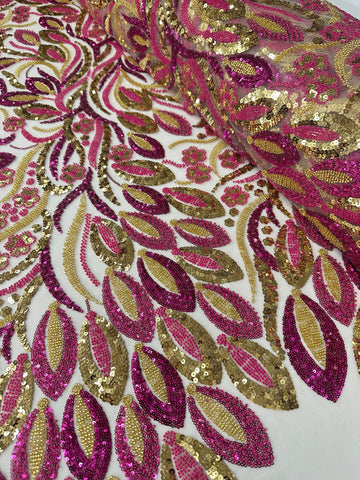 Beaded Two Tone Lace - Pink & Gold 2