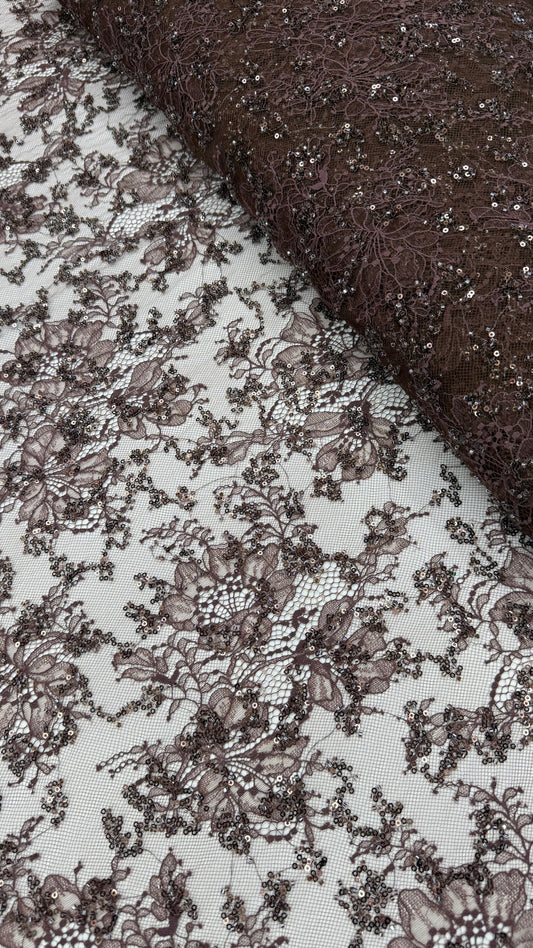 French Lace Beaded - Chocolate