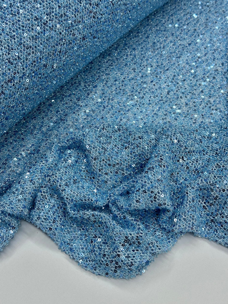 Fully Beaded Sequin Lace Sky Blue – Moosas Fabrics