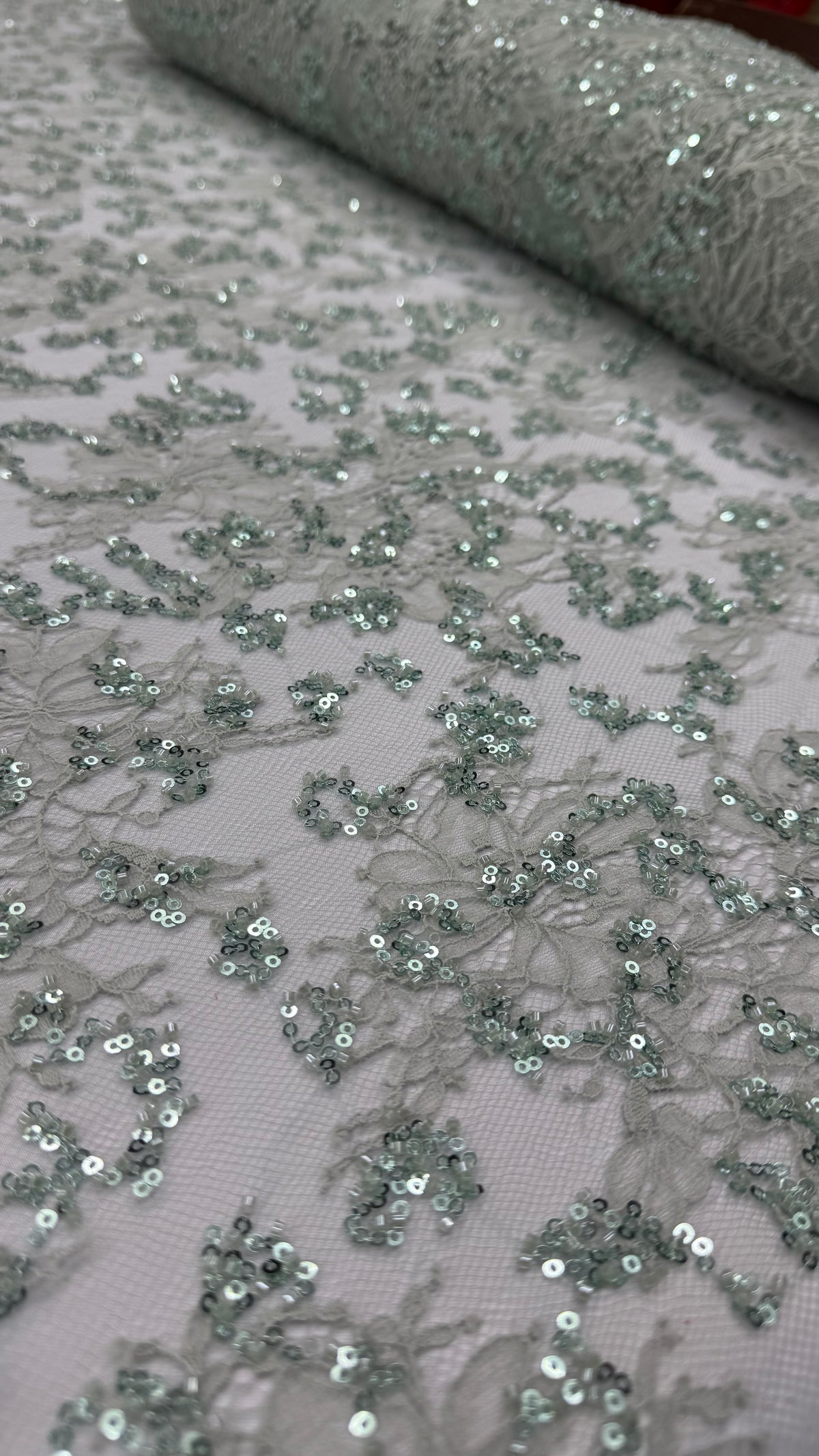 French Lace Beaded - Sage Green