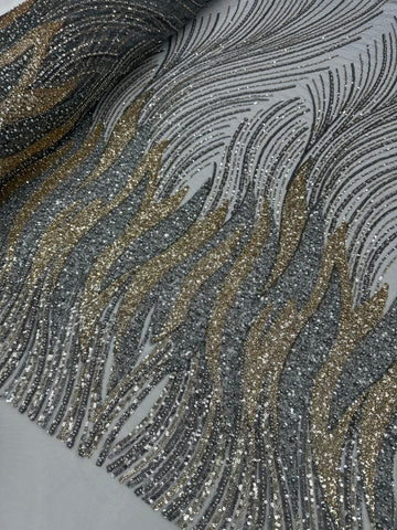 Beaded Lace - Two Toned Grey Gold