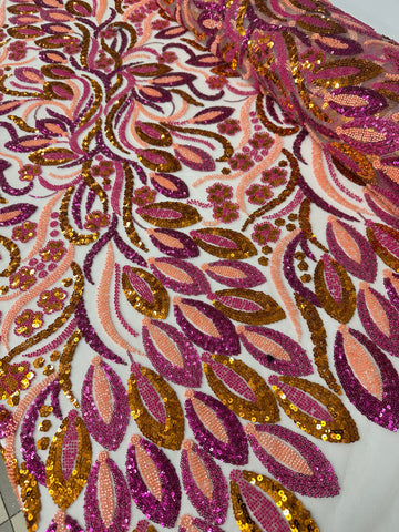 Beaded Two Tone Lace - Pink & Orange 3