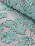 Beaded Flower Lace - Aqua