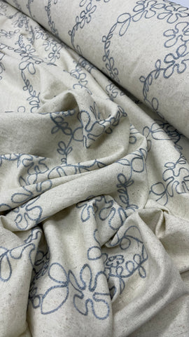 Linen Rayon Embroidery- Dusty Blue A