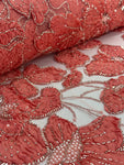 Beaded Flower Lace - Hot Coral