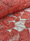 Beaded Flower Lace - Hot Coral