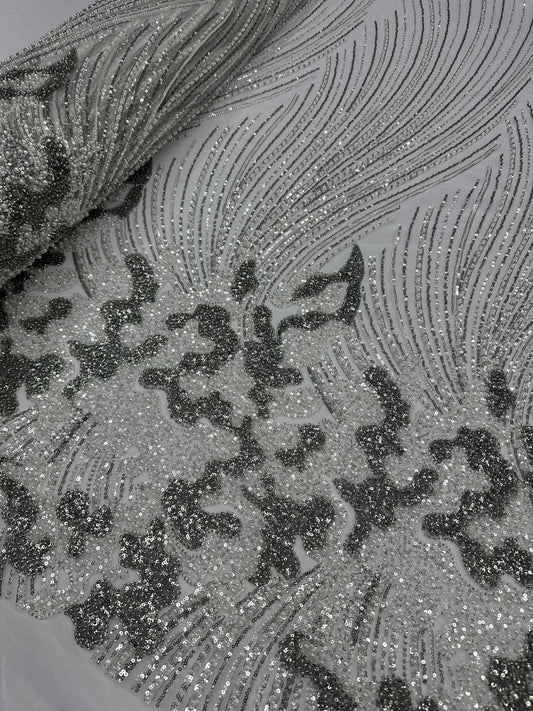 Beaded Lace - Two Toned White Dark Silver 2
