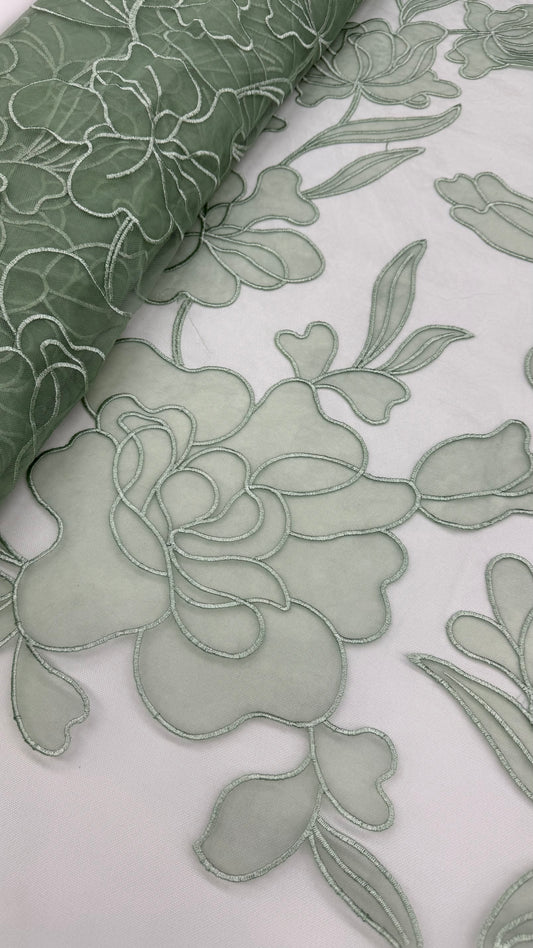 Organdy Embroidery Lace  - Sage