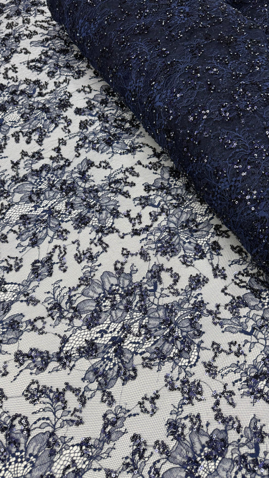 French Lace Beaded - Navy