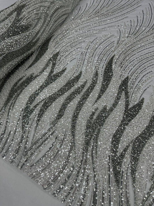 Beaded Lace - Two Toned White Dark Silver
