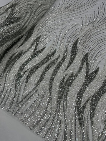 Beaded Lace - Two Toned White Dark Silver