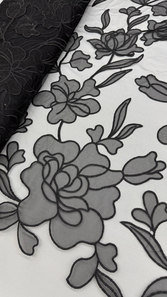 Organdy Embroidery Lace  - Black