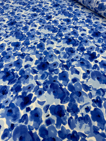 Satin Silk Stretch Digital - Floral Dream Blue