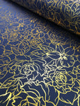 Dutchess Satin Digital Prints - Rose Foil Navy & Gold